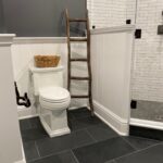 White Subway Shower tile with Basalt Hexagon