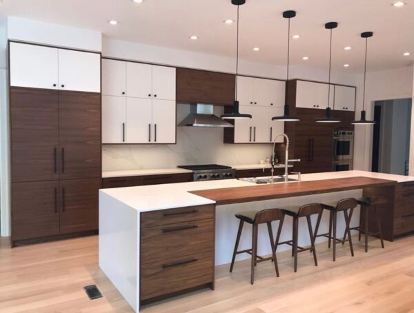 White Quartz Countertops with Waterfall Sides & Front Pane