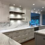 Mont Blanc Quartzite countertops & Full Slab Backsplash