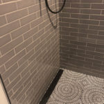 Gray Subway with Glass Mosaic Shower Floor