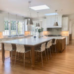 White Quartz Kitchen Countertops with Glass Tile Backsplash