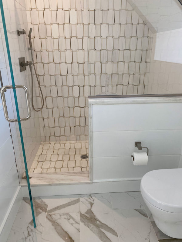 Geometric Mosaic in Calcatta Gold with Calcataa Gold Porcelain Tile