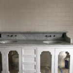 White Cararra Countertop with OG Edge and Custom Shelf Backsplash